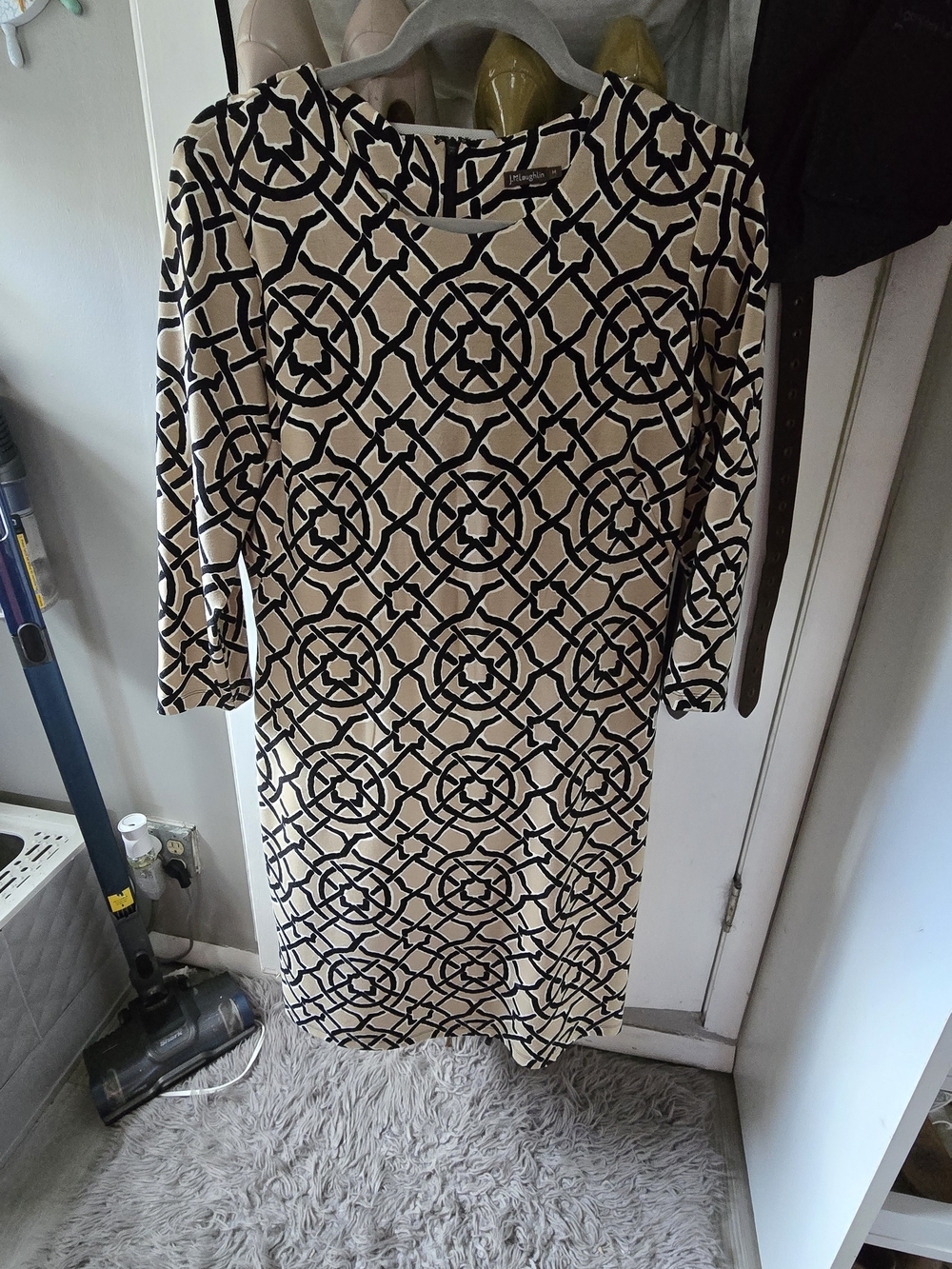 J. McLaughlin Black and Cream Geometric Midi Dress